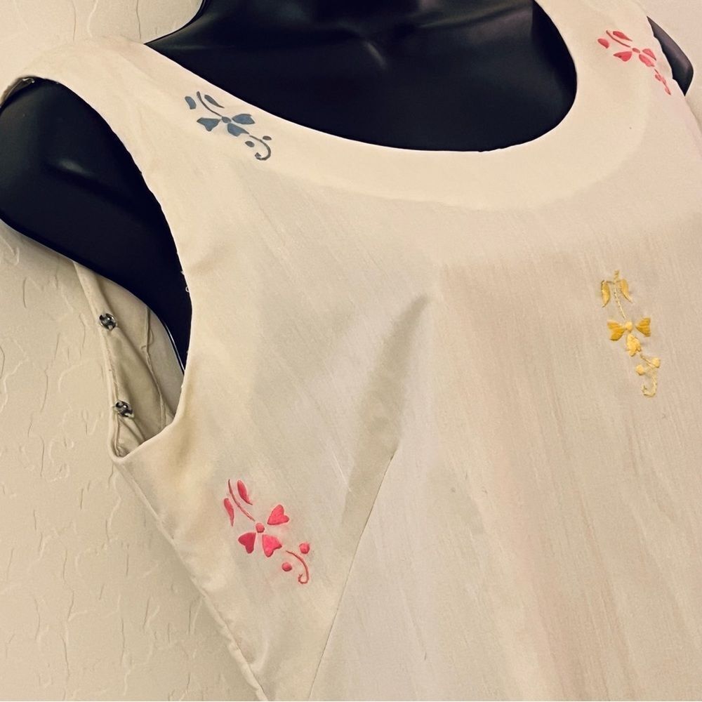 Vintage 60s Maxi Dress Ivory Embroidered floral Sleeveless Prairie Hippie Boho S - Picture 5 of 16
